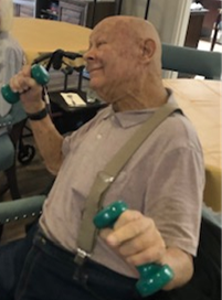 Walter assisted living resident Walter exercising