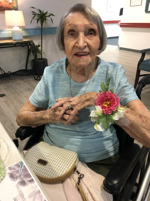 Header Cabot Cove senior with flower corsage