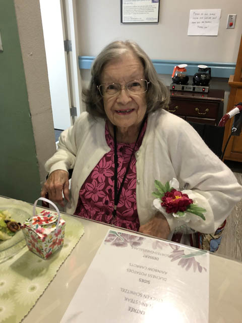 Header happy senior with flowers